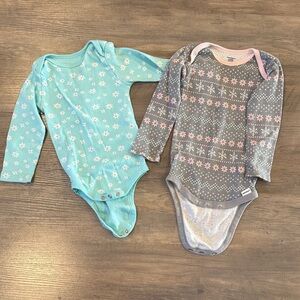 Long-Sleeve Floral Print One-Piece Bodysuit - Blue & Gray